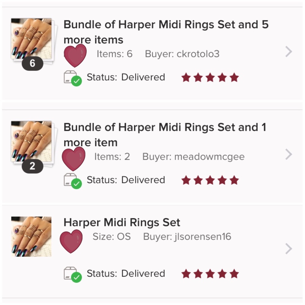 GOLD  HARPER Midi 6 Rings GIFT SET With Gift Bag - Picture 3 of 6